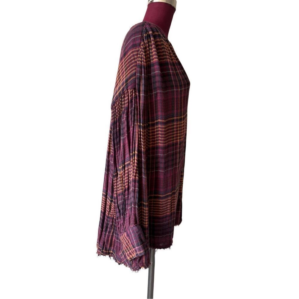 Free People Come On Over Button Down Plaid Top size L Lagenlook Boho Relaxed - Picture 12 of 12